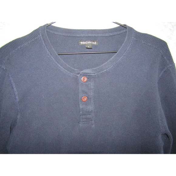 J Crew Mercantile Mens Navy Blue Waffle Knit Henley Long Sleeve Shirt Size L - Picture 3 of 8